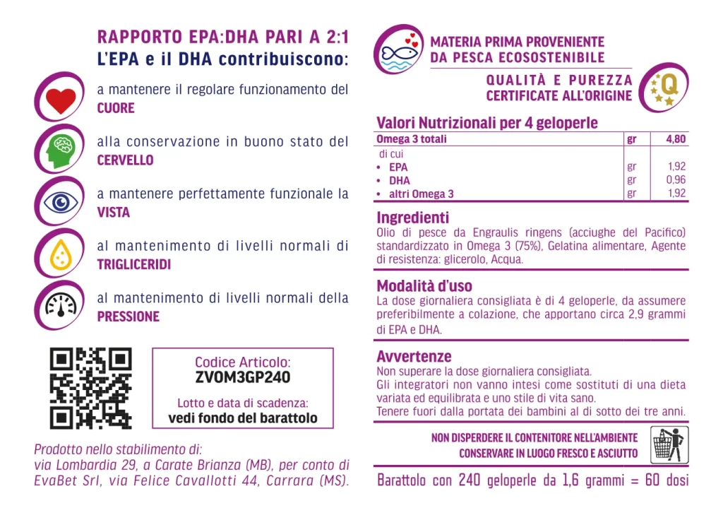 Omega3 EPA e DHA Informazioni Nutrizionali