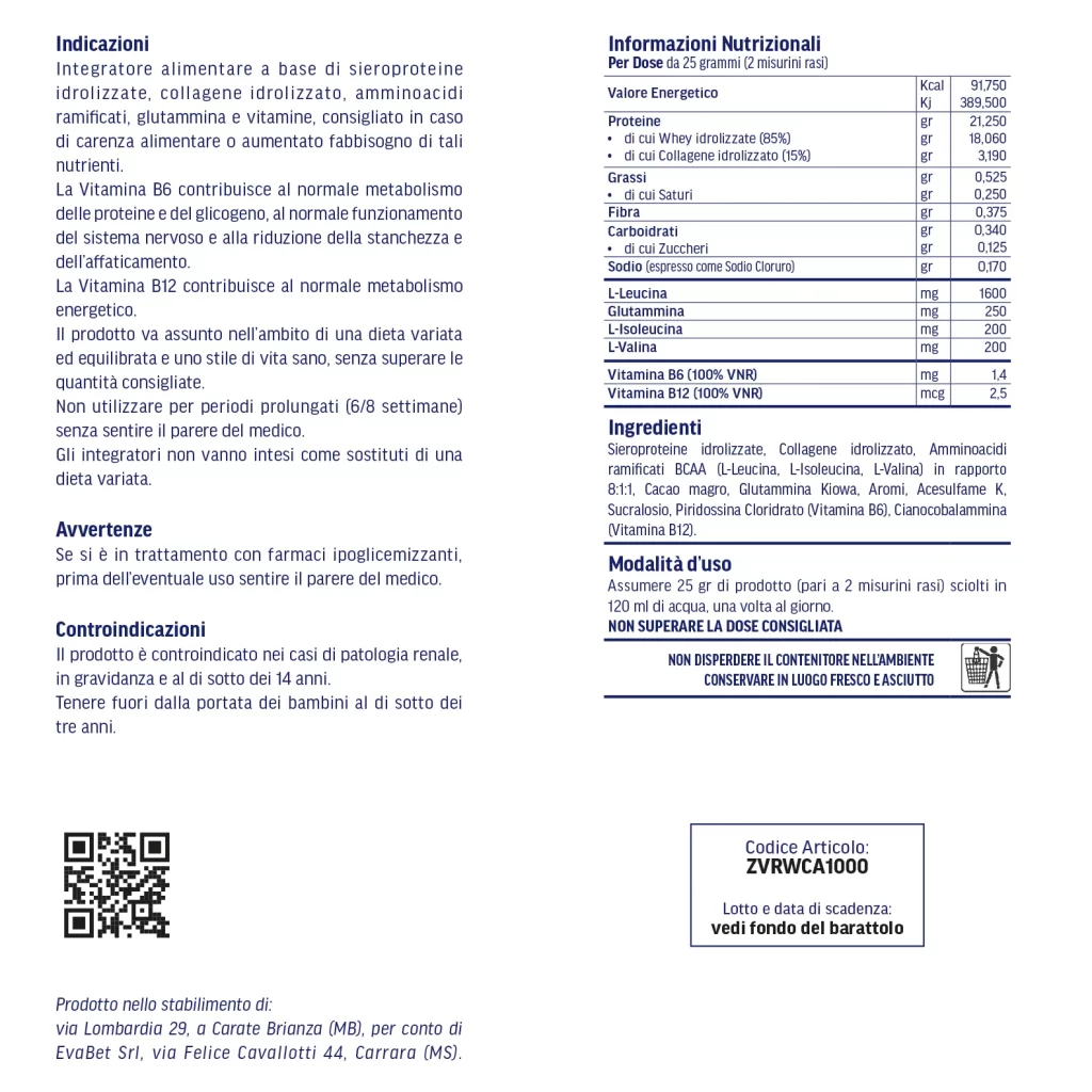 Tabella Nutrizionale Integratore RigenerWin