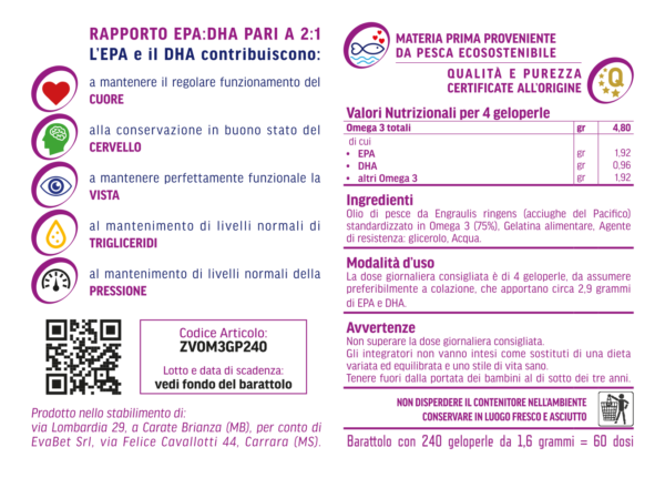 Omega3 EPA e DHA Informazioni Nutrizionali